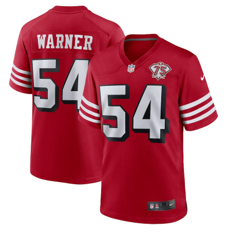 Men's San Francisco 49ers #54 Fred Warner 2021 Scarlet 75th Anniversary Alternate Game Jersey